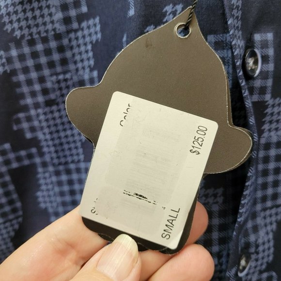 Visconti Black Shirt Men's Sz Small Navy Blue Houndstooth Camouflage Shapes NWT - Picture 5 of 11